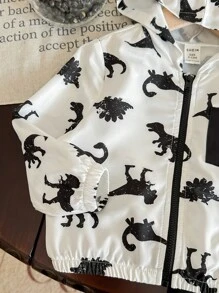 SHEIN 寶寶男/女春/夏/秋季卡通恐龍印花黑白色帽T外套搭實色長褲2件套，適合戶外旅行 - 黑與白 - 查看 4