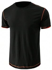 Men's Color Block Short-Sleeved T-Shirt With Striped Accent