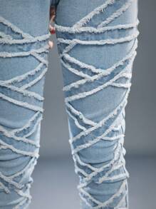 SHEIN Tween Boys' Casual Soft Simple Everyday Rough Edge  Blue Denim Jeans,For Spring/Summer - Light Wash - View 3