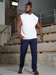 Manfinity Fitness Plus Letter Graphic Hooded Sports Tank Top - White - View 5