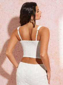 SHEIN BAE Romantic Summer Beach Date White Lace Camisole With Lace Trim, Bow Strap, Versatile Summer Clothing