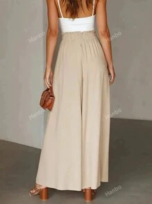 Plus Paperbag Waist Knot Front Wide Leg Pants