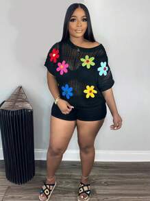 S391189女款短袖圓領花紋套頭衫