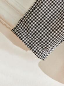 SHEIN Baby Girl Plaid Double Breasted Sleeveless Top And Long Pants Set - Black and White - View 3