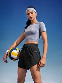 In My Nature Letter Graphic Drawstring Waist Outdoor Shorts - Black - View 6