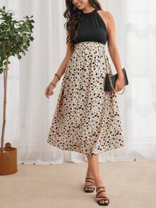 SHEIN Maternity Dalmatian Print Halter Dress For Summer