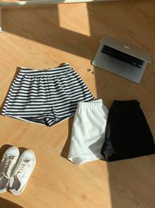 Comfortcana Women's 3pcs/Set Striped Solid Color Combi Shorts Suit, Suitable For Summer Suitable For Going Out Women's Sportswear - Multicolor - View 8