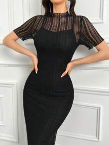 Feyla Contrast Lace Split Back Elegant Dress For Summer Long Evening Dresses - Black - View 8