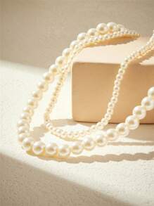 SHEIN Belle 時尚簡約的珠寶雙層項鍊 - 白色 - 查看 8