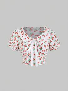 Sweetra Ditsy Floral Print Puff Sleeve Blouse For Summer Y2K  - Multicolor - View 1