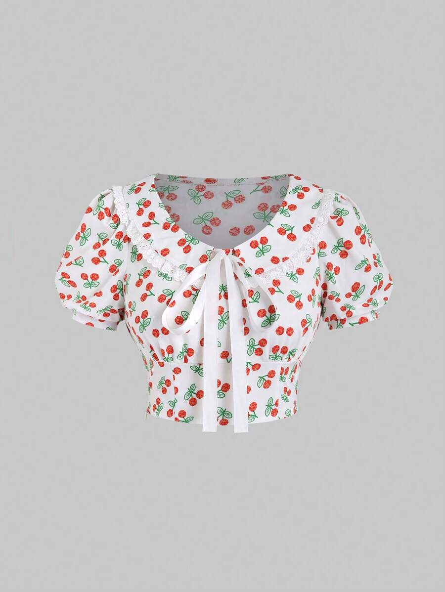 Sweetra Ditsy Floral Print Puff Sleeve Blouse For Summer Y2K - Multicolor - View 1