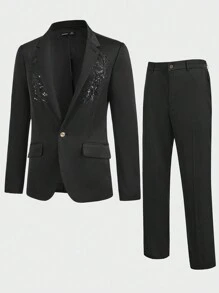 Manfinity AFTRDRK Solid Color Woven Casual Suit Jacket And Pants Set - Multicolor - View 1