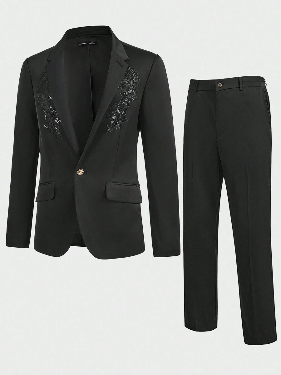 Manfinity AFTRDRK Solid Color Woven Casual Suit Jacket And Pants Set - Multicolor - View 1