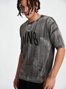 Manfinity Roghcode Men Letter Pattern Drop Shoulder Knit Top - Black - View 5