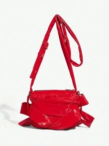 SHEIN ICON 女士斜挎包，时尚，个性，甜美酷女孩，DIY，系带蝴蝶结，Y2K，趣味，街头风，可调节肩带长度，万圣节情人节 - 紅色 - 查看 4