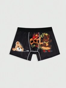 Men's Comfy Cartoon Bear Digital Printed Boxer Shorts - Black - View 3