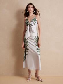 Aveloria Rosie High-End Print Beach Vacation Style Dress With Bowknot Shoulder Straps