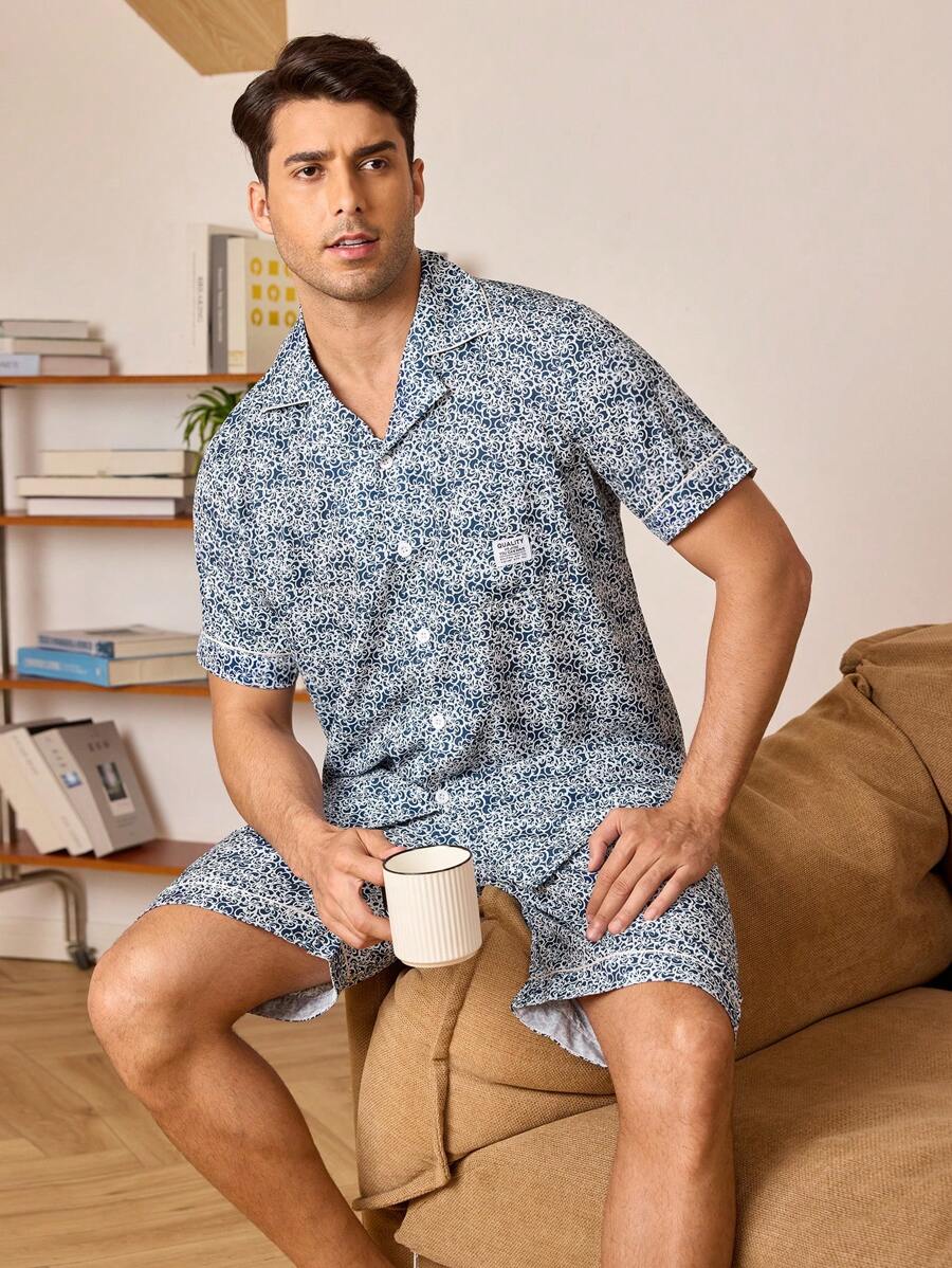 Men Allover Print PJ Set / Pajama Set For Daily - Multicolor - View 1