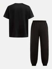 SHEIN Set de tricou cu mânecă scurtă și pantaloni de jogger pentru băieți, 2 buc.