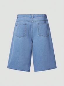 ROMWE MEN ROMWE Avant Men's Casual Cartoon Print 3/4 Length Denim Jeans - Blue - View 2