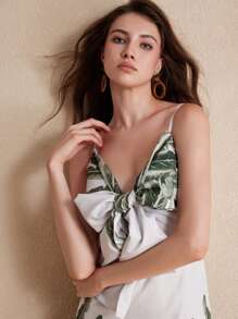 Aveloria Rosie High-End Print Beach Vacation Style Dress With Bowknot Shoulder Straps