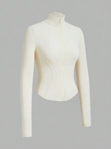 Muchica 杏色针织修身女士长袖防晒外套，秋冬季款