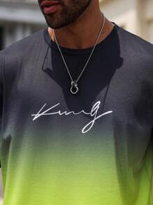 Manfinity Homme Men Plus Letter Graphic Ombre Tee & Shorts For Summer