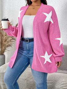 SHEIN LUNE Plus Star Pattern Drop Shoulder Duster Cardigan - Multicolor - View 1
