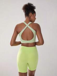 SHEIN Ladies' Solid Color Simple Style Everyday Sports Underwear - Green - View 2