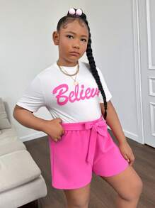 SHEIN Set Ukuran Besar Tween Girls - Berwarna merah muda - View 2