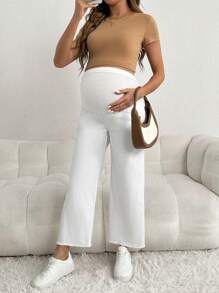 SHEIN Maternity Loose White Denim Pants, Casual Wear With White Waistband, Pregnancy Jeans - White - View 6