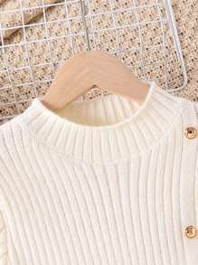 Tween Girls  Button Detail Ribbed Knit Tied Backless Dress - Beige - View 3