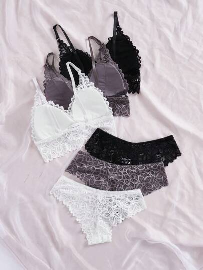 3packs Bloemen Kanten Lingerie BH Slipje Sets view 2
