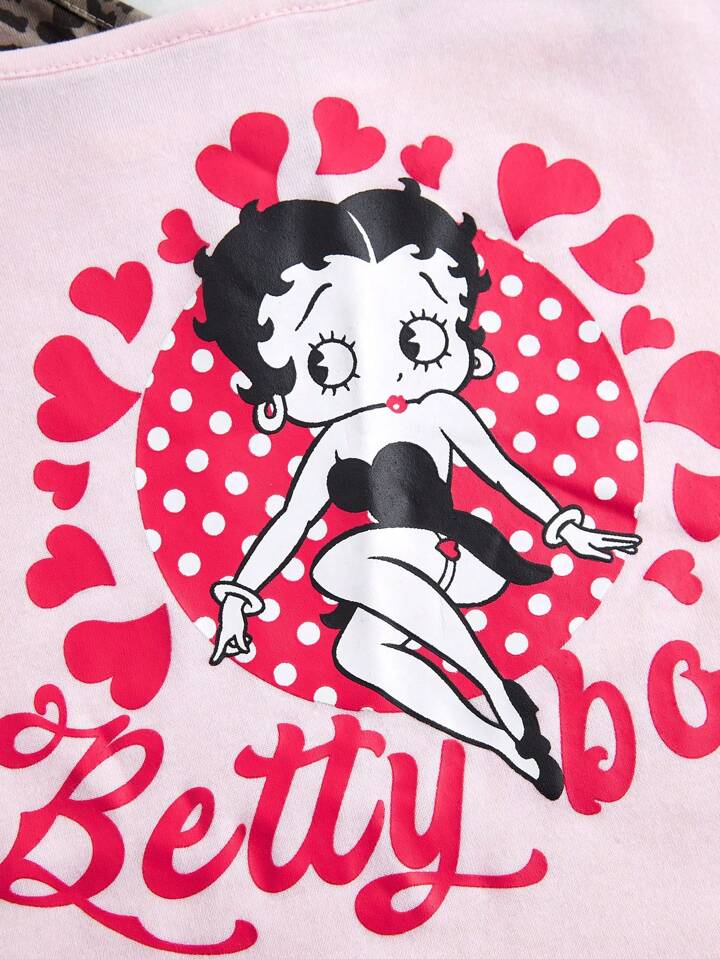 Our Betty Boop | ROMWE Women's 2 In 1 Contrast Leopard Cartoon