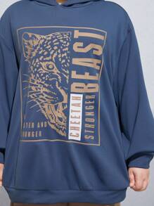 SHEIN 青少年男孩加大碼休閒字母印花連帽衫和褲子套裝