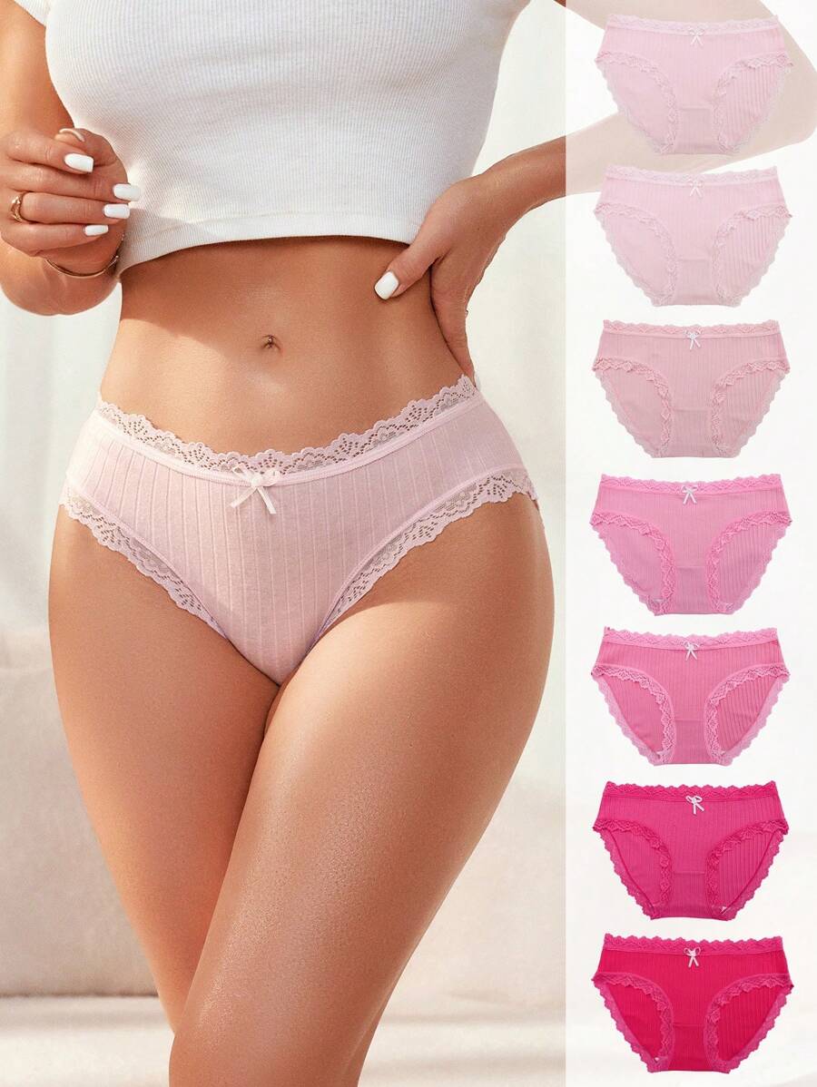 SHEIN 7pcs Lace Trim Bow Front Brief Bow Tie - Multicolor - View 1