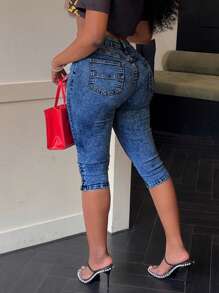 High Waist Button Hem Skinny Jeans