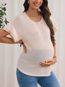 SHEIN Maternity Solid Batwing Sleeve Tee - Apricot - View 5