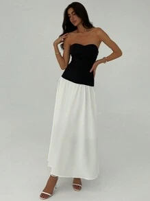 Aloruh Robe patineuse élégante et minimaliste noire et blanche ajustée pour le printemps/été - Noir et Blanc - Voir 3