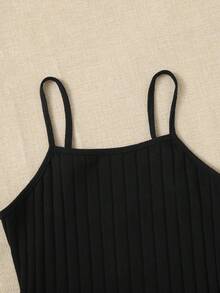 Tween Girl  Casual Back To School White Knit T-Shirt And Black Cami Dress Set