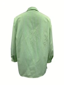Bộ áo len cardigan sọc cổ polo xuân/hè/thu cho nữ có thiết kế cắt chữ U và quần dài, trang phục thời trang đi biển, tuần trăng mật, phố mua sắm - màu xanh lá - Xem 4