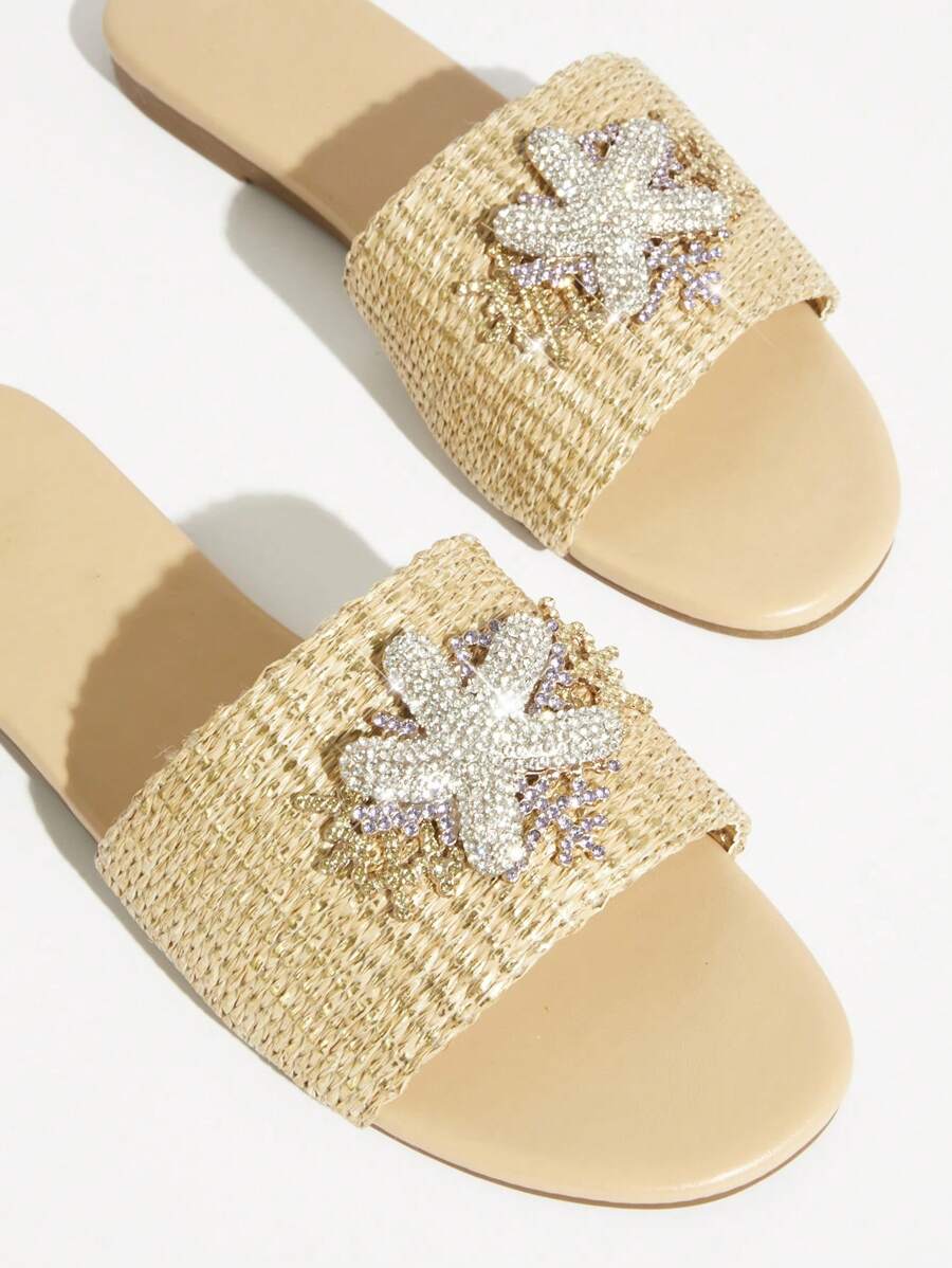 SHUZIA Chanclas con tira de rafia con pedrería