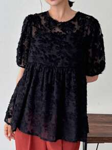 FRIFUL Ladies' Summer Casual Solid Color Cut-Out Shirt,Ruffle