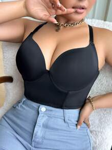 DesireSculpt Sujetador sin espalda con aro, tallas grandes para mujeres, tirantes removibles y copas moldeadas - Negro - Ver 5