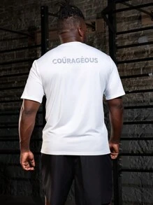 Gym Rark Camiseta esportiva de verão masculina Plus Size, estampada com letra do alfabeto, mangas curtas e gola redonda - Branco - Visão 2