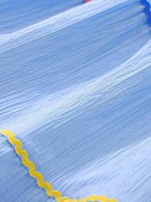 青少女露肩拼色細肩帶假期連衣裙 - 藍色 - 查看 7