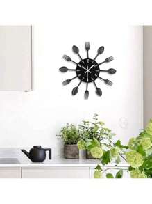 不锈钢餐具北欧风格厨房餐厅个性化金属创意客厅挂钟，简约艺术石英钟，家居装饰，房间装饰礼物生日毕业钟挂钟