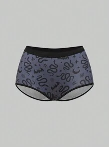 ROMWE 5pcs/Set Gothic Style Skeleton, Snake, Cross Pattern Knitted Lace Trim Panties - Black - View 13