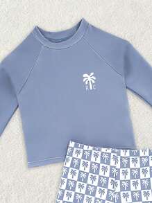 嬰兒男寶寶字母圖案線縫連肩袖泳衣 - 灰色 - 查看 5