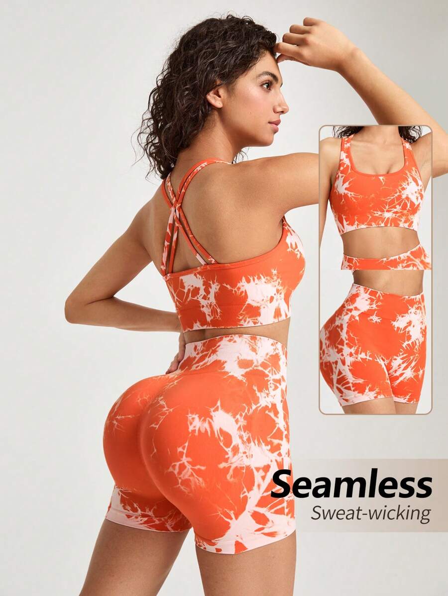 Lifespree Tie Dye Criss Cross Back Sports Set - Orange - View 1